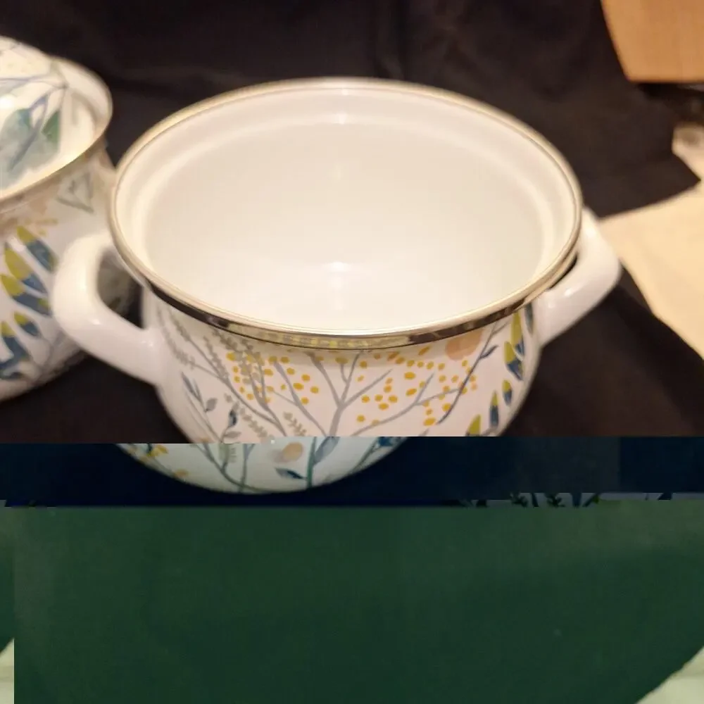 Crofton 1 Qt Enameled Steel Pot Floral with Lid Double Handles 2 Pots One Lid